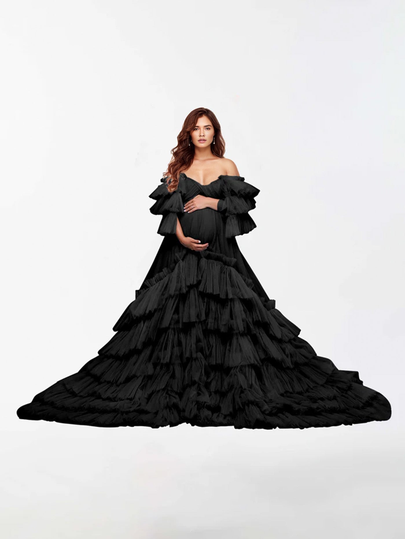 Abito Premaman In Tulle A Trapezio Con Spalle Scoperte Per Fotografia RB5