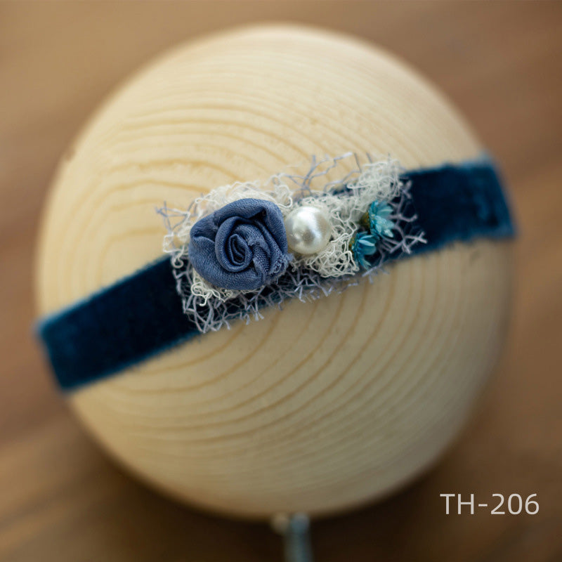 Accessori Per Capelli Con Fascia Per Capelli Con Perle E Fiori In Velluto Per Fotografia Neonata TH2