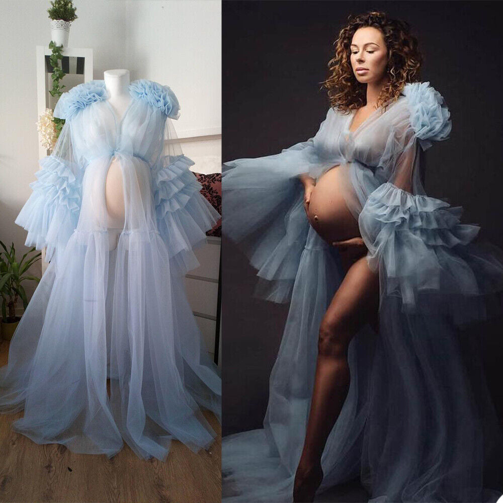 Splendido Abito Fotografico Premaman In Tulle Con Maniche A Principessa E Scollo A V RB15
