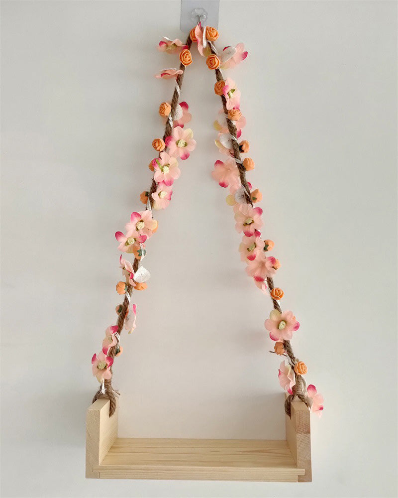Dsfondo In Legno Altalena Puntelli Per Fotografia Neonato (Con Fiori) SYPJ11