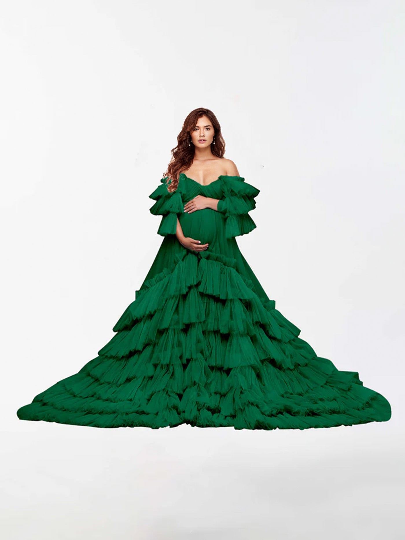 Abito Premaman In Tulle A Trapezio Con Spalle Scoperte Per Fotografia RB5