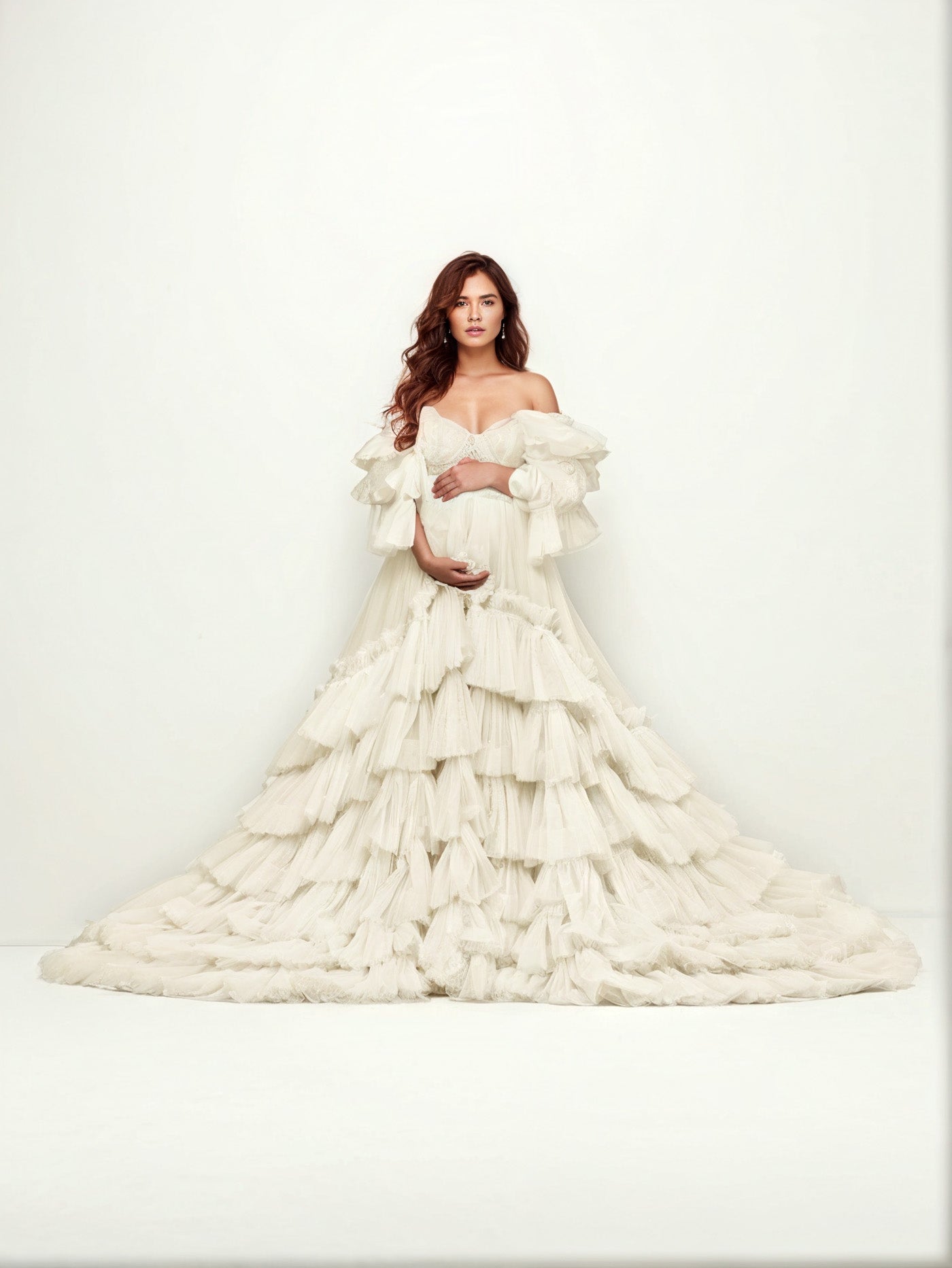 Abito Premaman In Tulle A Trapezio Con Spalle Scoperte Per Fotografia RB5