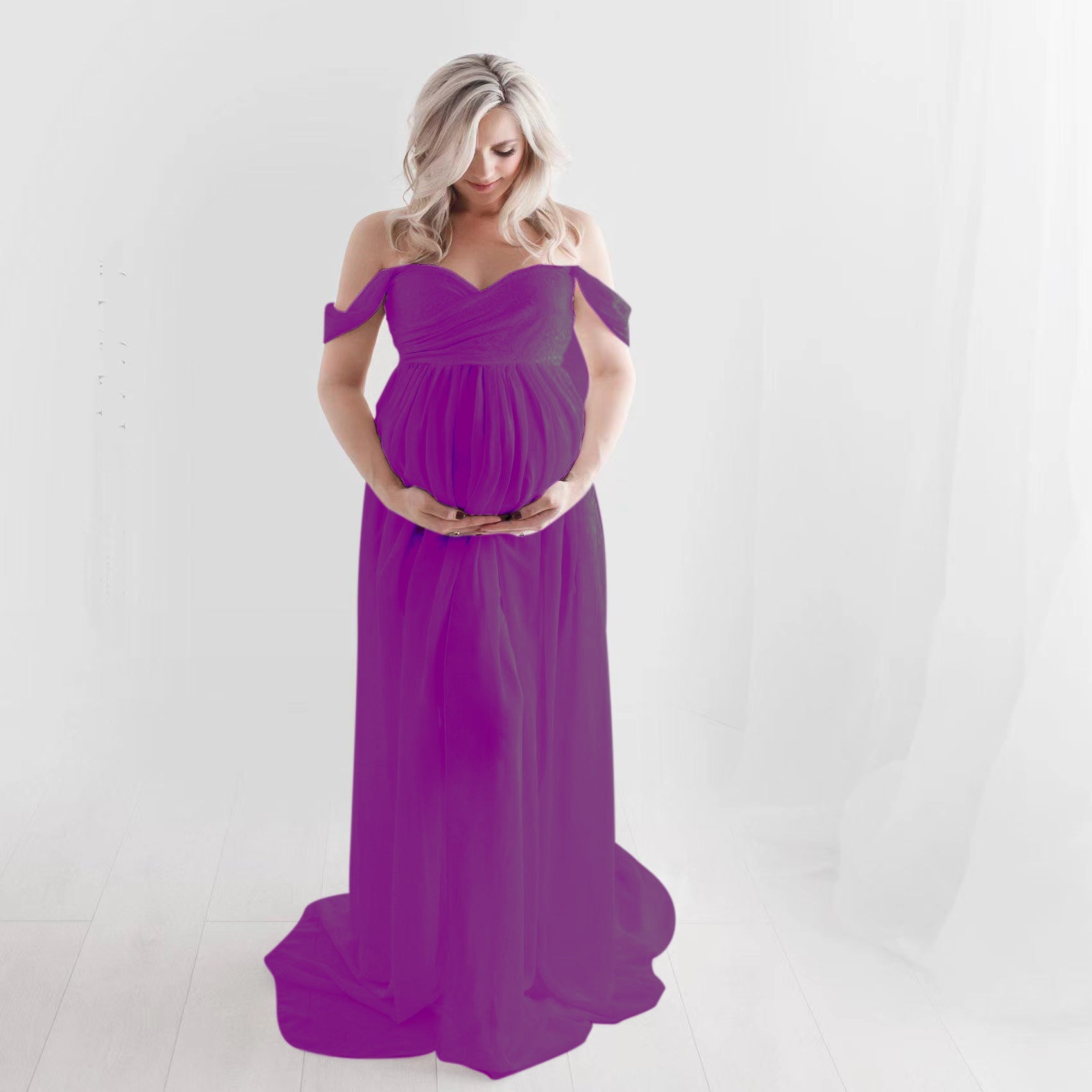 Abito Fotografico Premaman Ritratto 2 In 1 Elasticizzato Lungo Fino Al Pavimento RB7