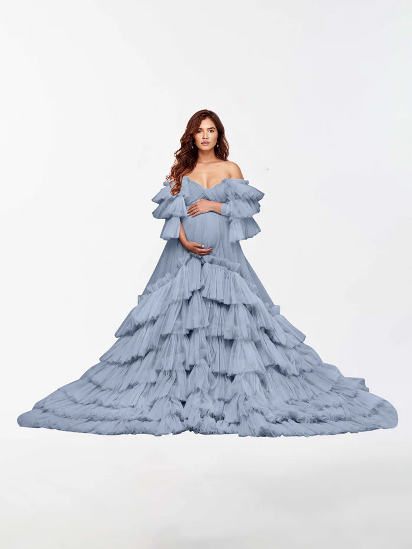 Abito Premaman In Tulle A Trapezio Con Spalle Scoperte Per Fotografia RB5