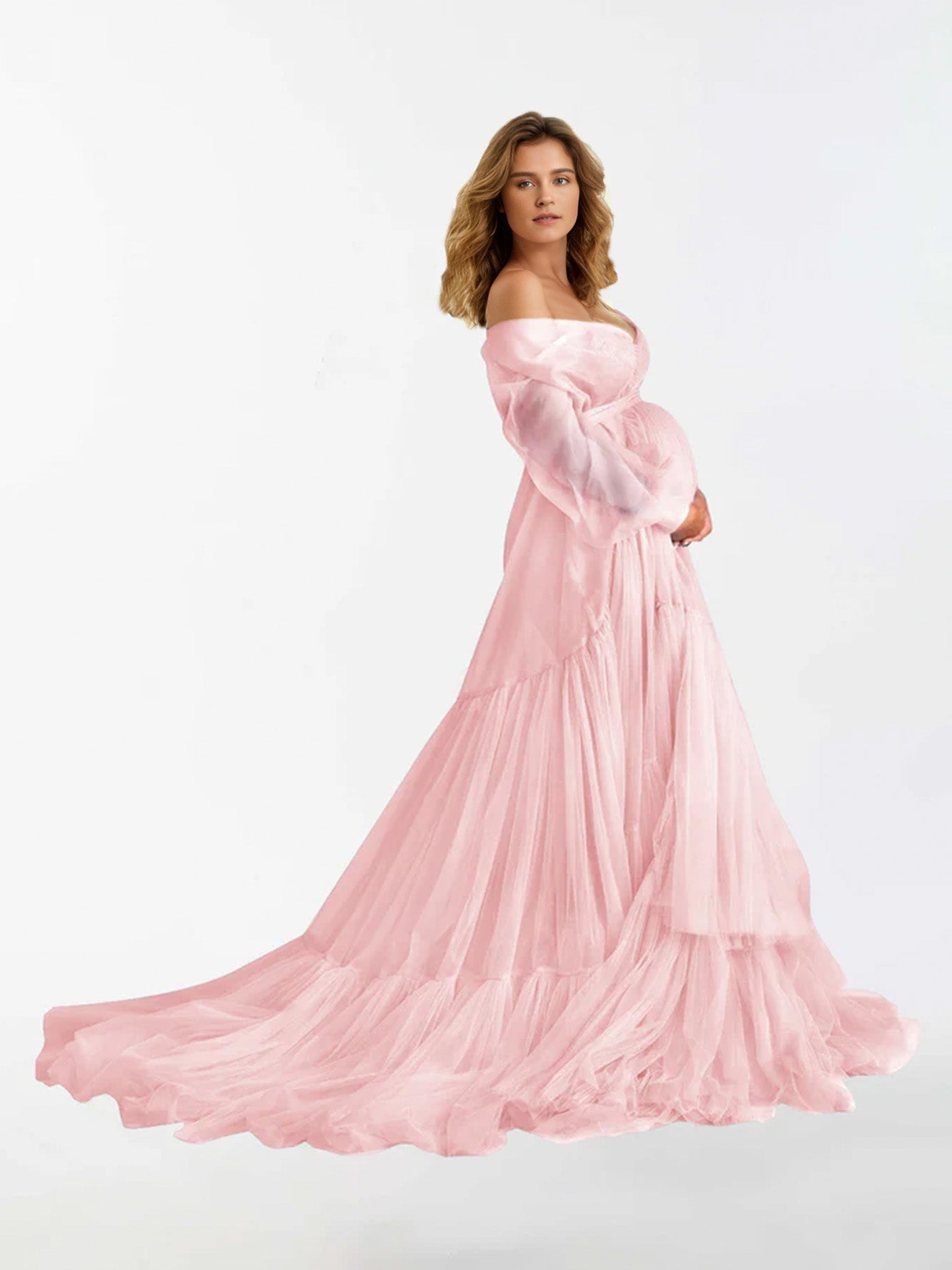 Abito Premaman A Maniche Lunghe Con Volant E Scollo A V Per Fotografia RB3