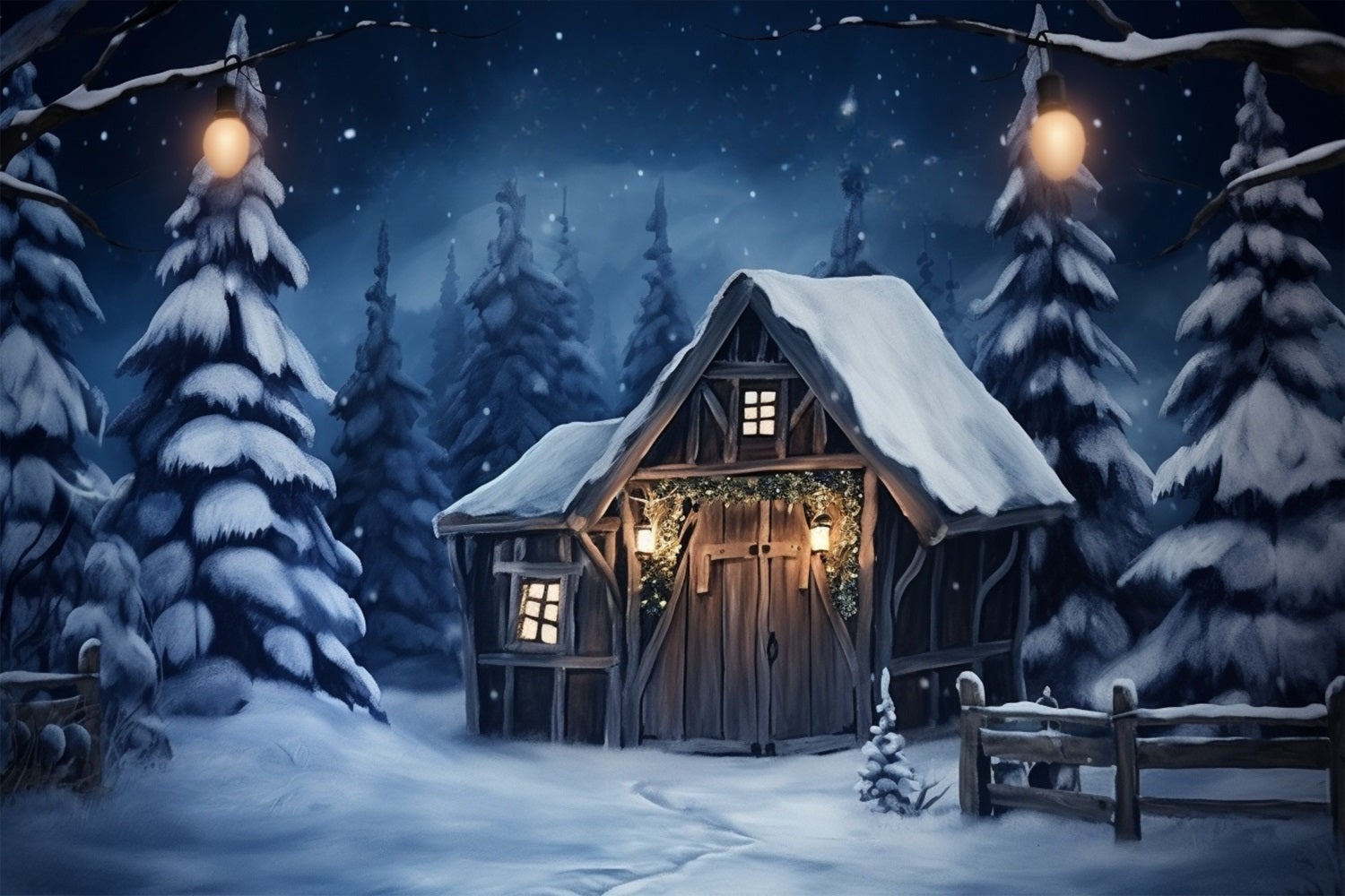 Cabina Rustica Invernale In Mezzo Allo Sfondo Di Pini Innevati BRP10-10