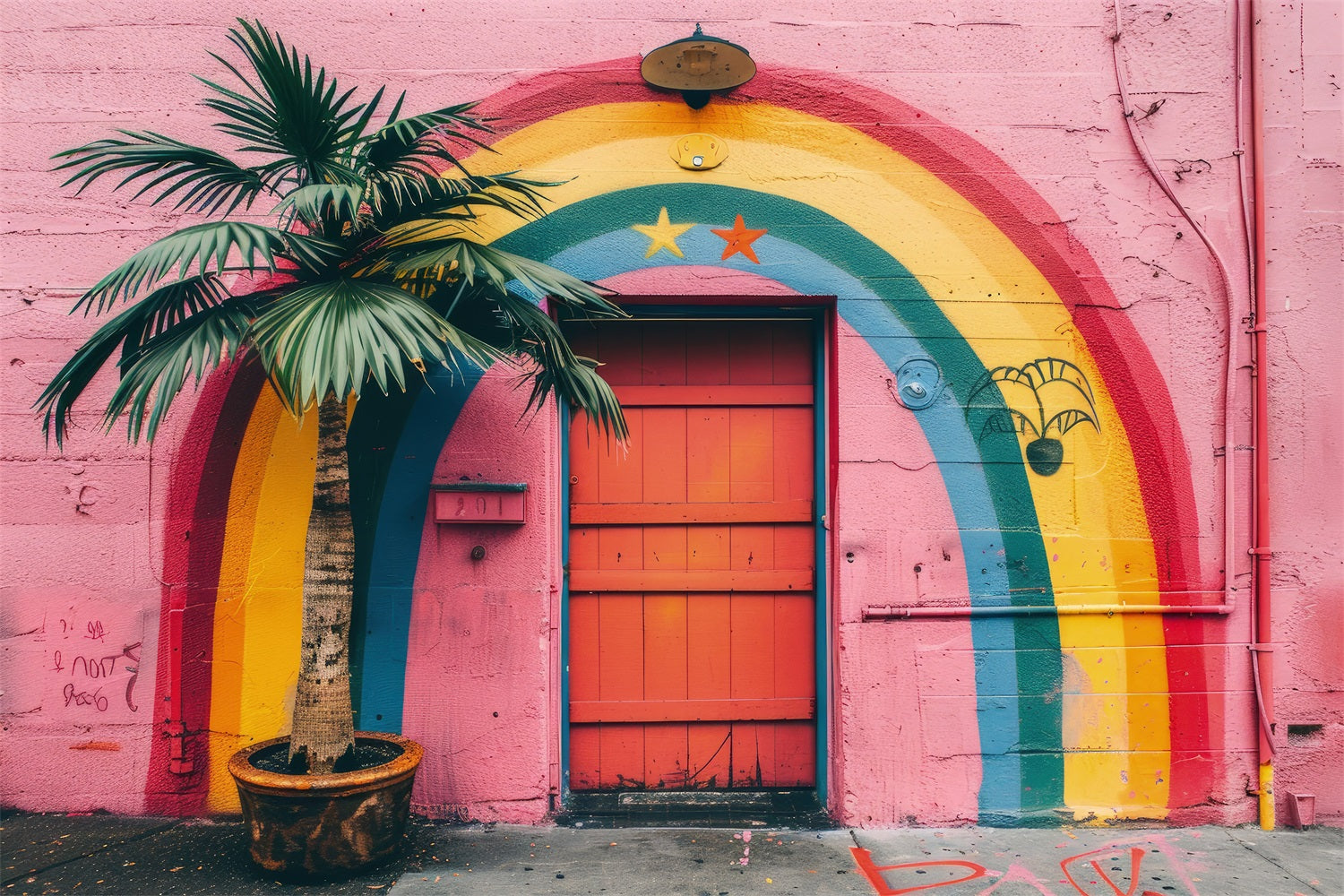 Parete Arcobaleno Con Palme Tropicali Sfondo Boho BRP10-111