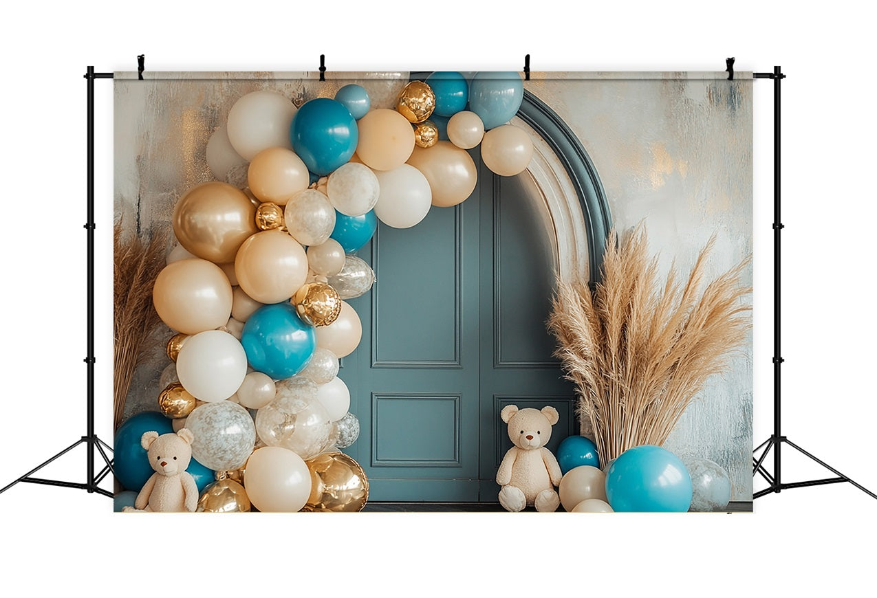 Simpatico Orsacchiotto Con Arco A Palloncino Sfondo Boho BRP10-118