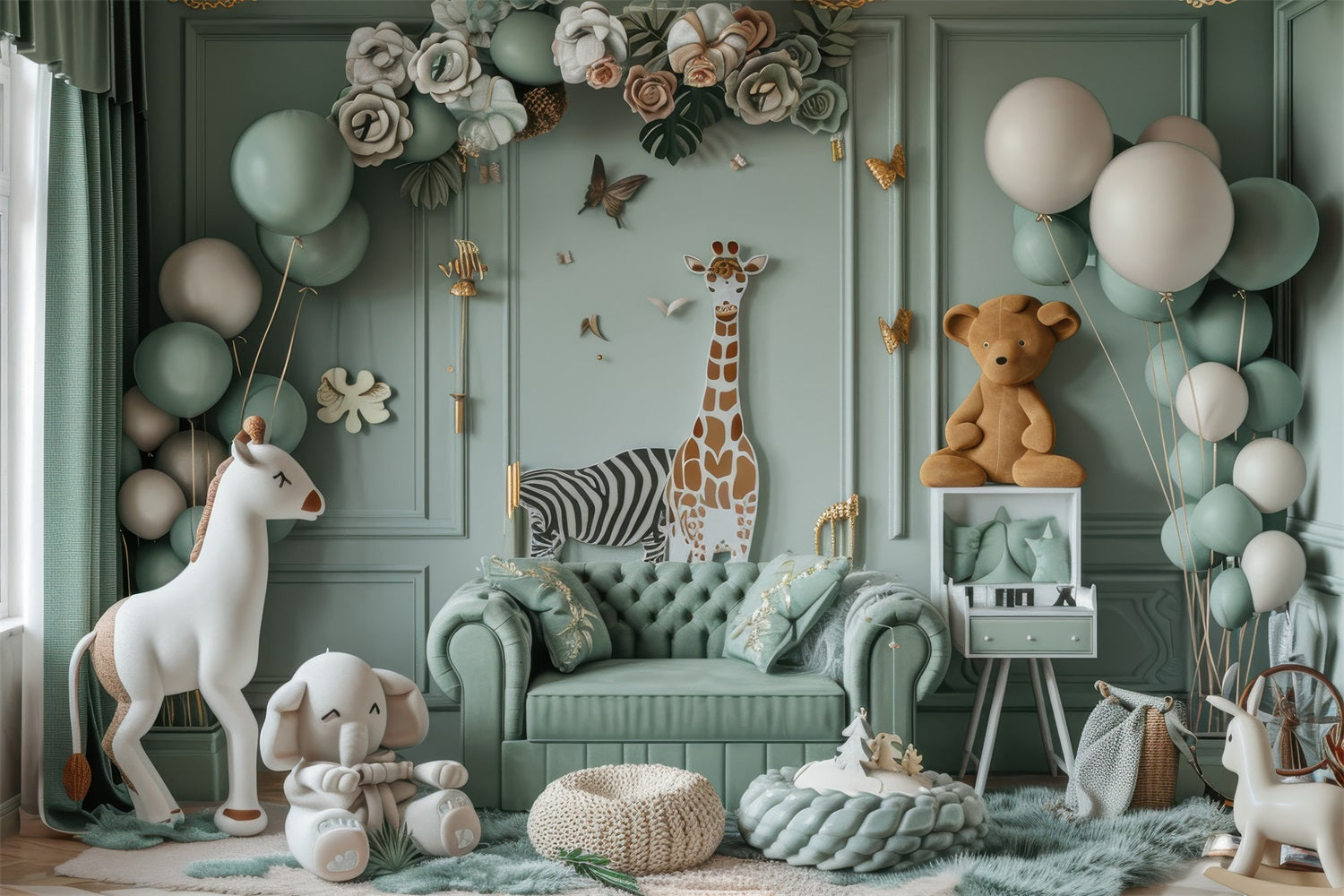 Sfondo Boho Per Safari Con Animali In Palloncino BRP10-119