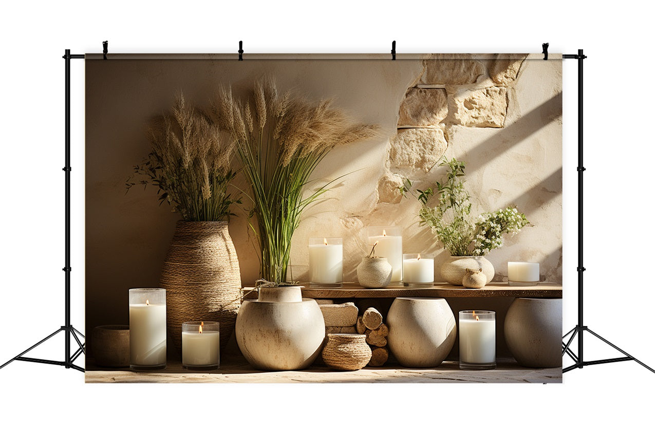 Disposizione Delle Candele In Vaso Terroso Sfondo Boho BRP10-122