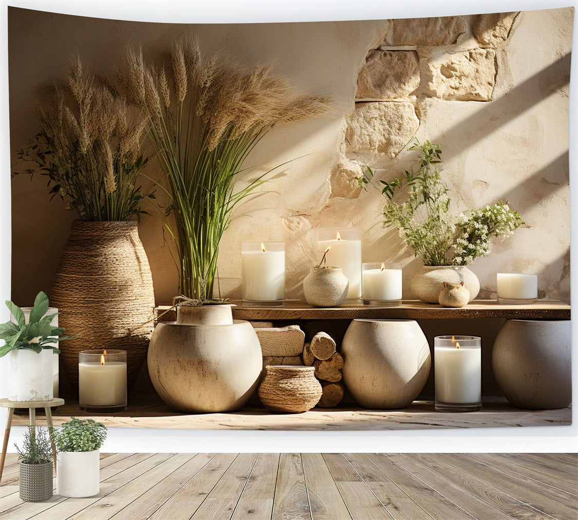 Disposizione Delle Candele In Vaso Terroso Sfondo Boho BRP10-122