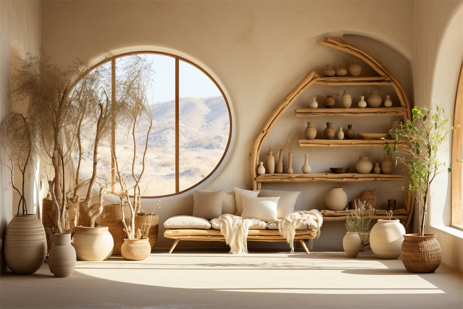 Sfondo Con Scaffali In Legno Per Camera Ispirata A Boho BRP10-123
