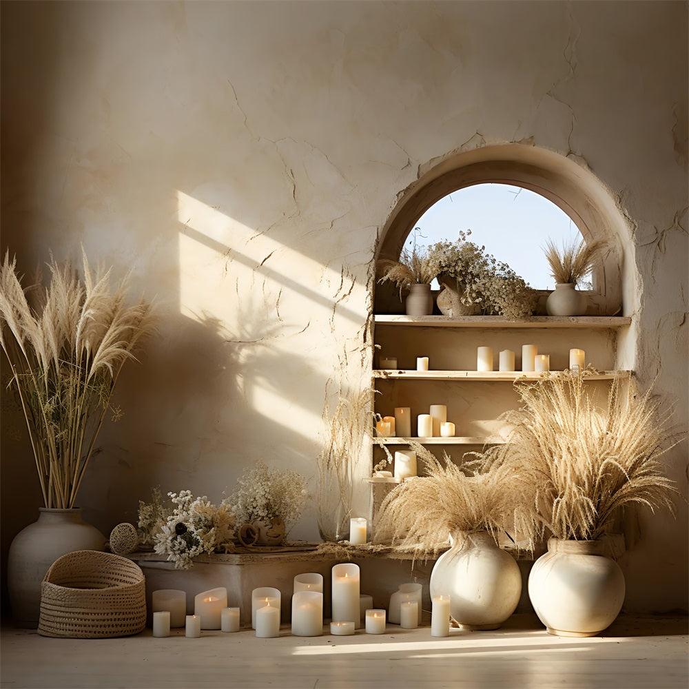 Elegante Fondale In Erba Boho Pampas A Lume Di Candela BRP10-125