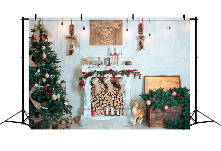 Sfondo Di Foto Di Natale Sfondo Di Ornamenti Di Tronchi Di Legno BRP10-143