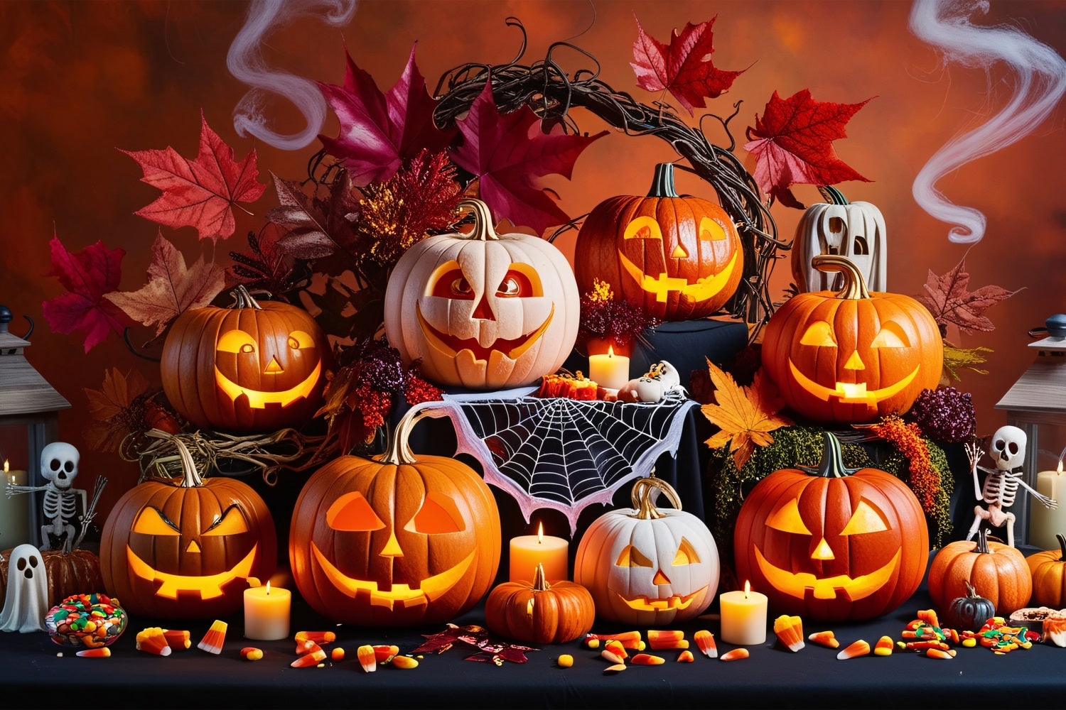Fondali Fotografici Di Halloween Sfondo Di Raccolta Di Zucche Spettrali BRP10-168