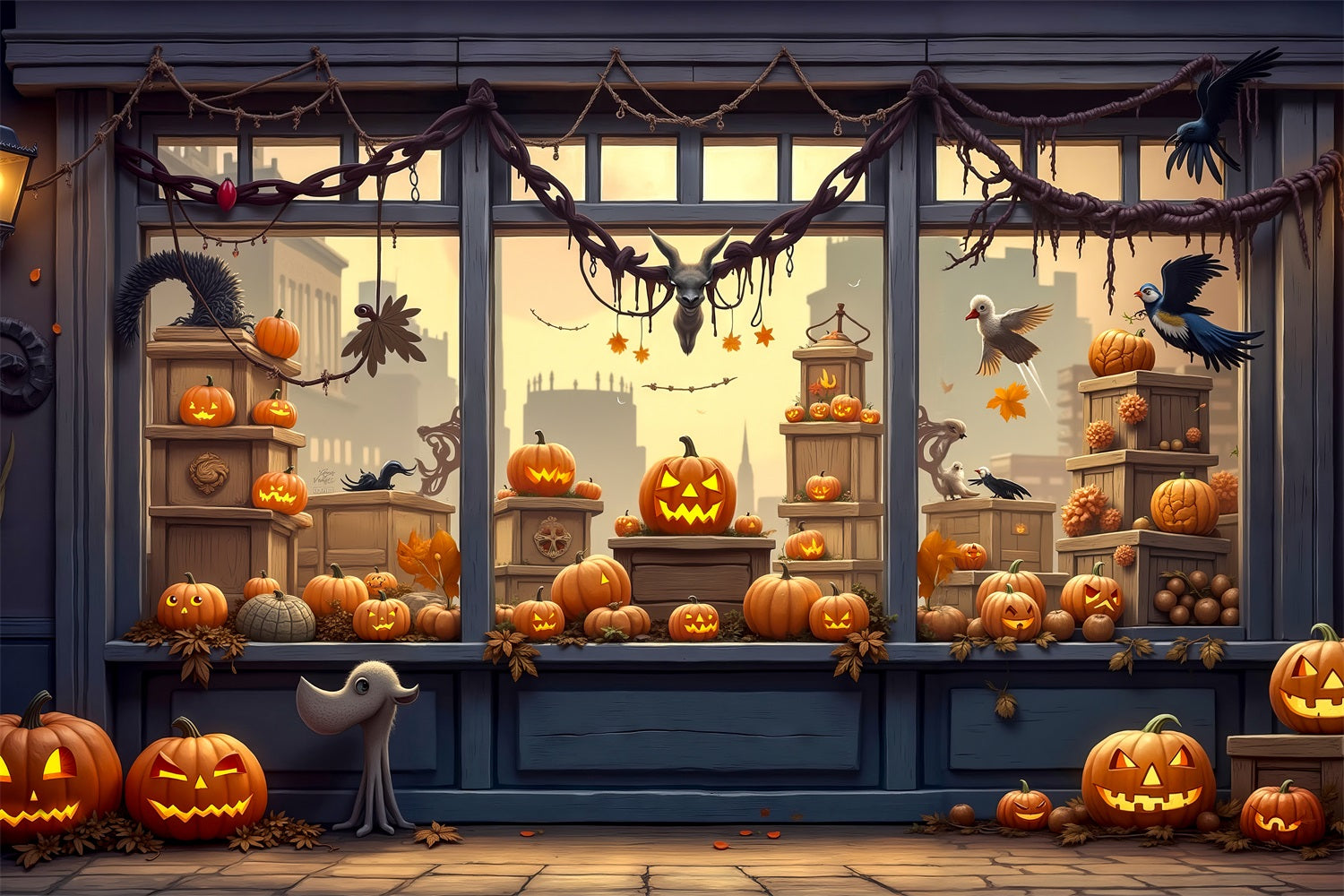 Sfondo Per Cabina Fotografica Di Halloween Sfondo Spettrale Di Zucche Per Vetrina BRP10-170