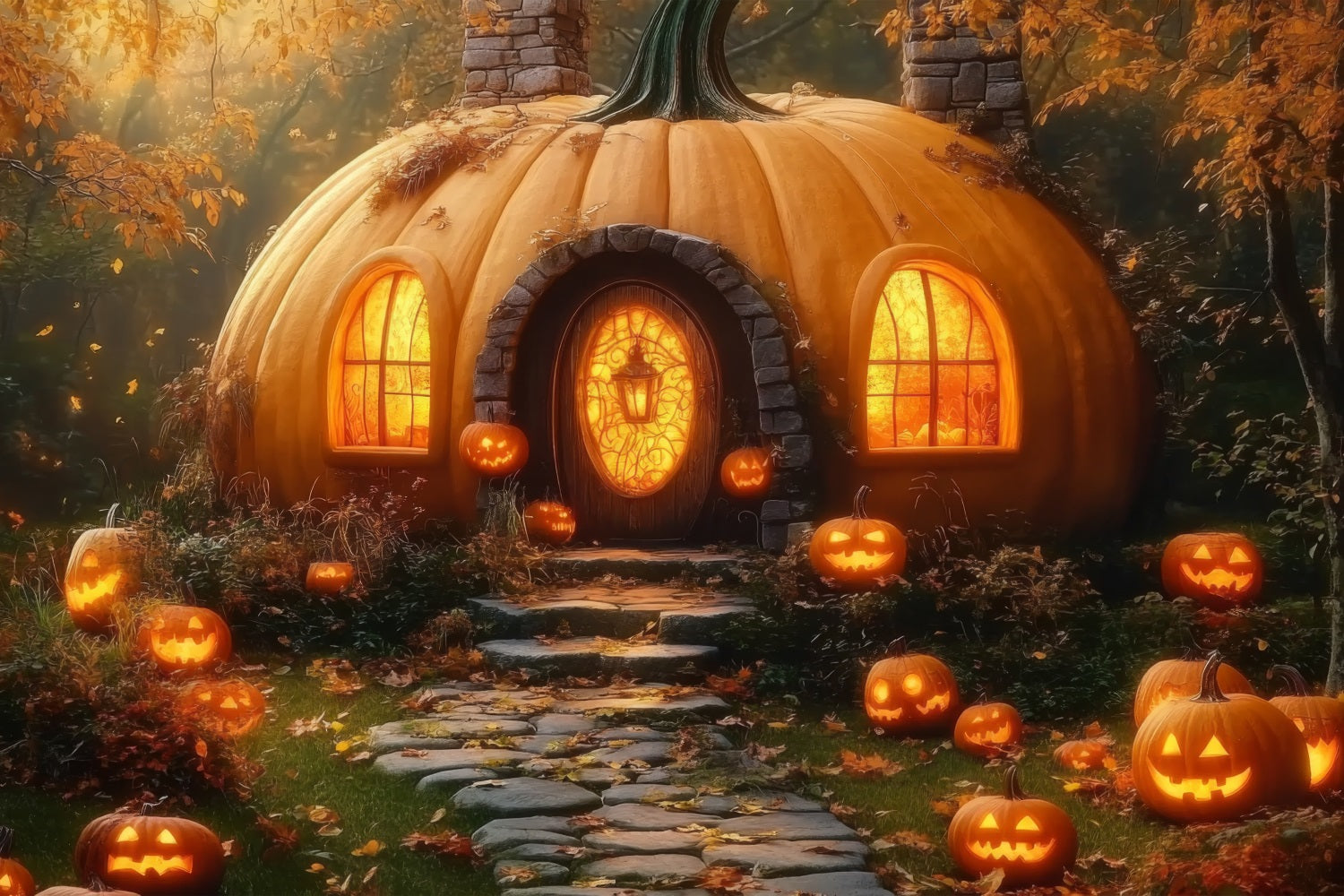 Grande Sfondo Di Halloween Zucca Mistica Sfondo Della Foresta Domestica BRP10-171