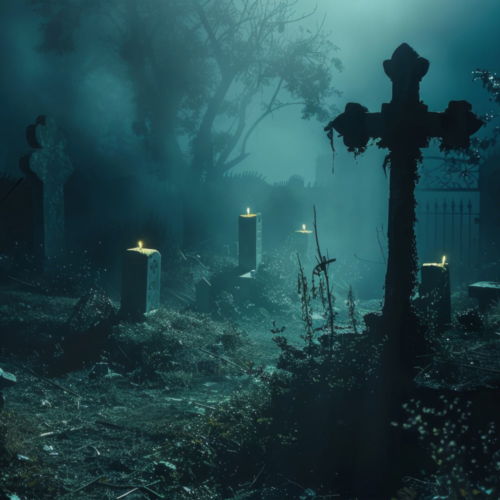 Fondali Di Halloween Fotografia Percorso Del Cimitero Acceso Con Candele Sfondo BRP10-188