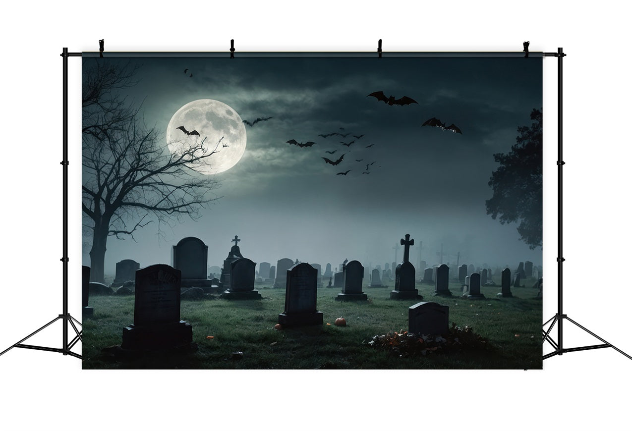 Sfondo Di Halloween Fotografia Luna Piena Cimitero Pipistrelli Sfondo BRP10-191
