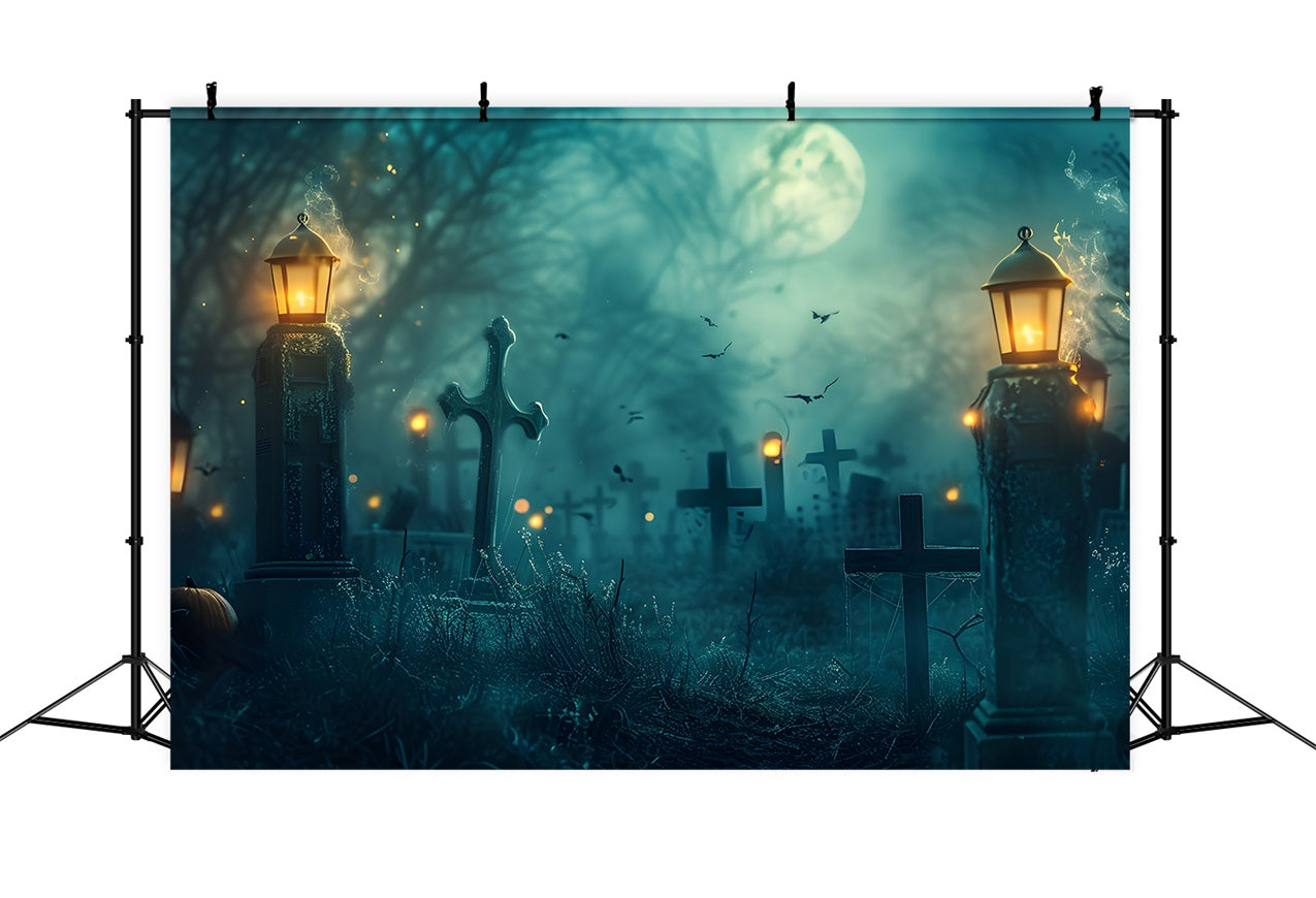 Idee Per Lo Sfondo Di Halloween Pipistrelli Del Cimitero Lanterne Luci Sfondo BRP10-192
