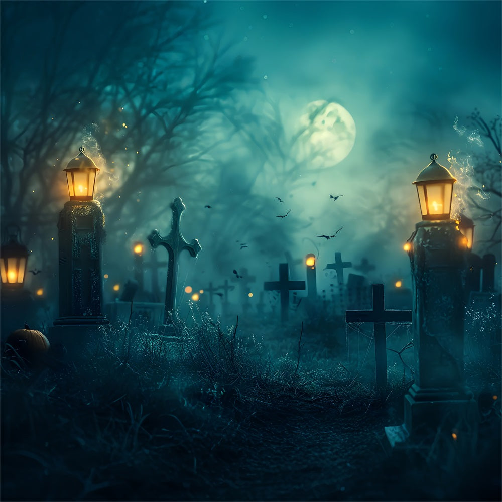 Idee Per Lo Sfondo Di Halloween Pipistrelli Del Cimitero Lanterne Luci Sfondo BRP10-192