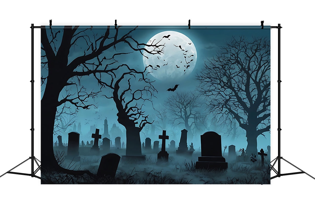 Idee Per Lo Sfondo Di Halloween Cimitero Nebbioso Alberi Scuri Sfondo Lunare BRP10-193