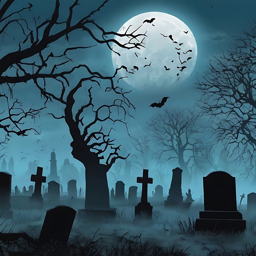 Idee Per Lo Sfondo Di Halloween Cimitero Nebbioso Alberi Scuri Sfondo Lunare BRP10-193