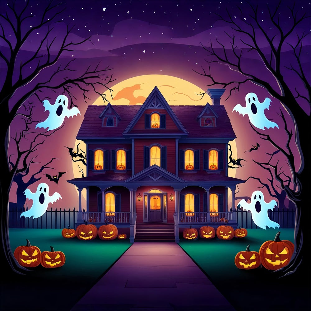 Sfondo Fotografico Di Halloween Casa Stregata Fantasmi Pipistrelli Sfondo BRP10-197
