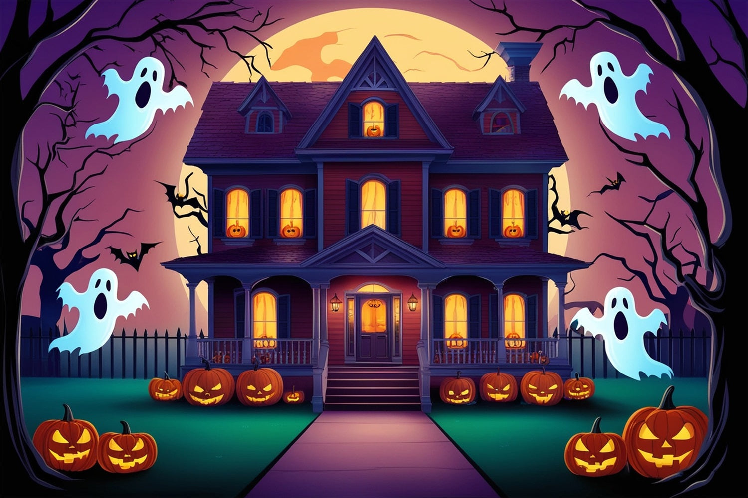 Sfondo Fotografico Di Halloween Casa Stregata Fantasmi Pipistrelli Sfondo BRP10-197