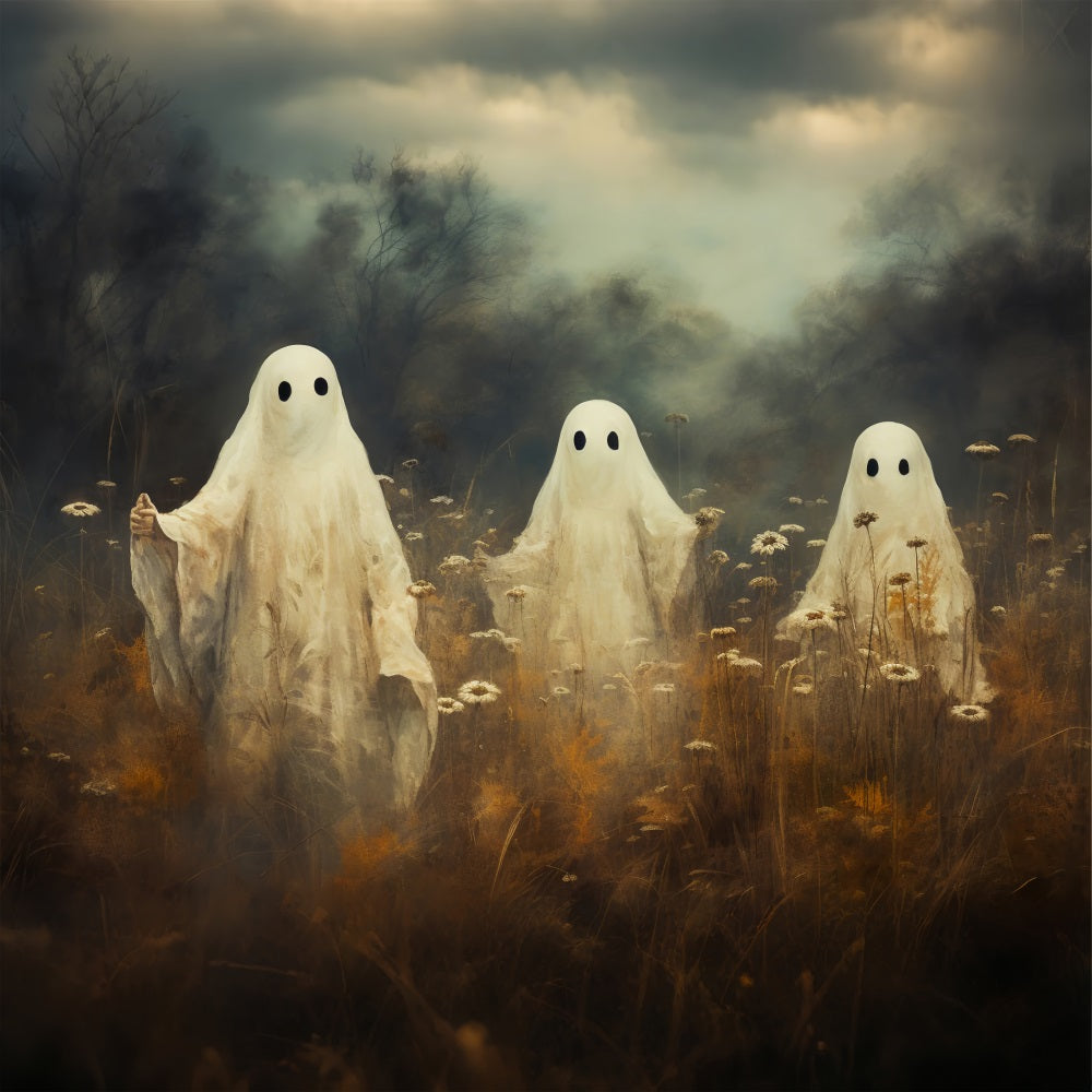 Fondali Per Lo Sfondo Di Fiori Di Campo Infestati Dai Fantasmi Di Halloween BRP10-199