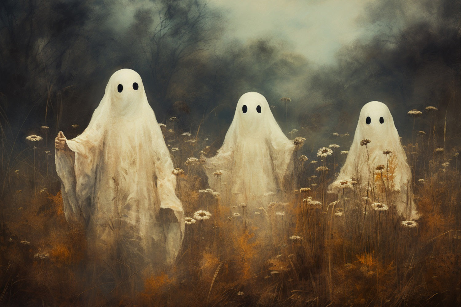 Fondali Per Lo Sfondo Di Fiori Di Campo Infestati Dai Fantasmi Di Halloween BRP10-199