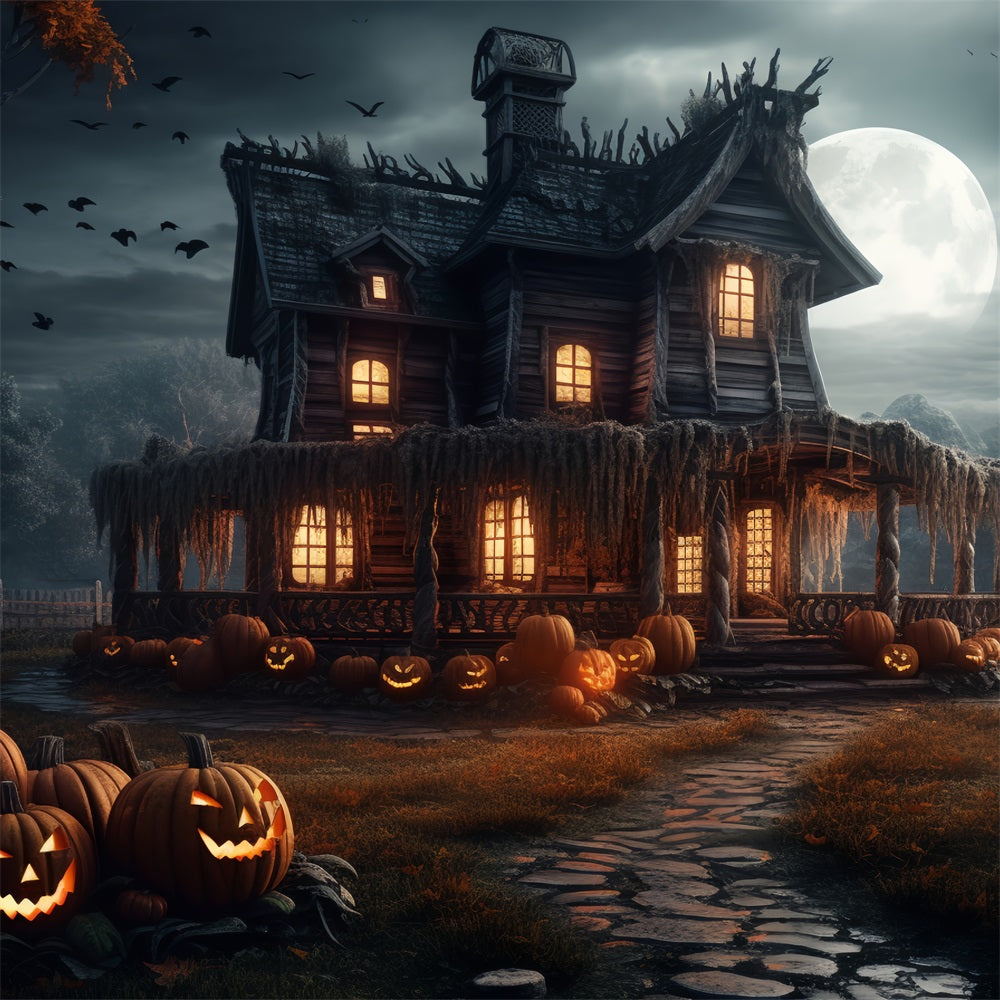 Sfondo Di Halloween Spooky House Zucche Sfondo Al Chiaro Di Luna BRP10-202