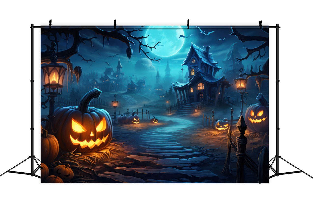 Sfondo Del Villaggio Di Halloween Zucche Pipistrelli Sfondo BRP10-204