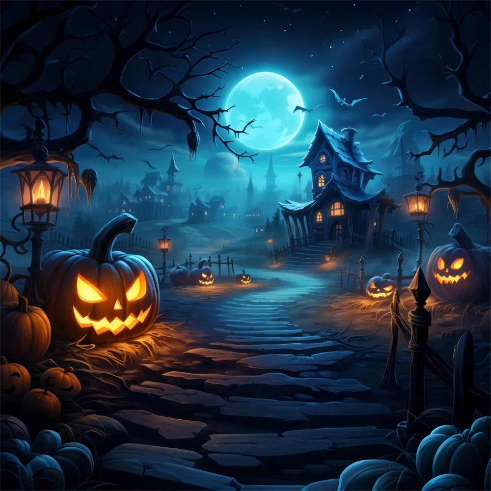 Sfondo Del Villaggio Di Halloween Zucche Pipistrelli Sfondo BRP10-204