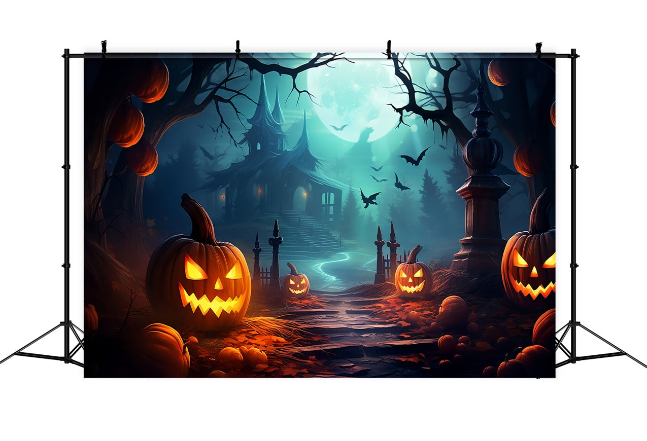 Fondali Spaventosi Halloween Haunted Pathway Luna Piena Sfondo BRP10-205