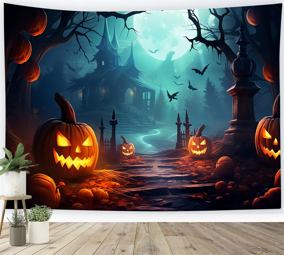 Fondali Spaventosi Halloween Haunted Pathway Luna Piena Sfondo BRP10-205