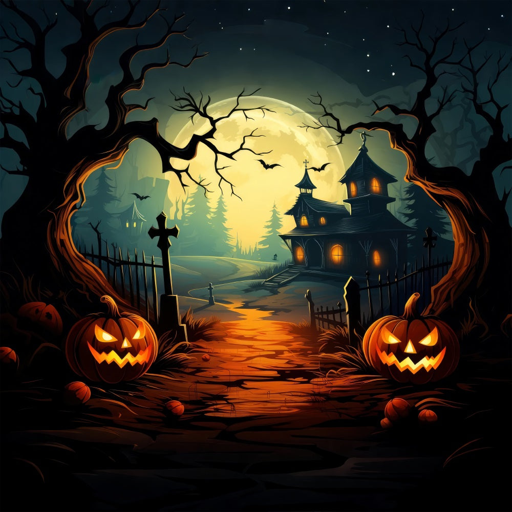 Sfondo Di Halloween Casa Stregata Percorso Zucche Luna Sfondo BRP10-206
