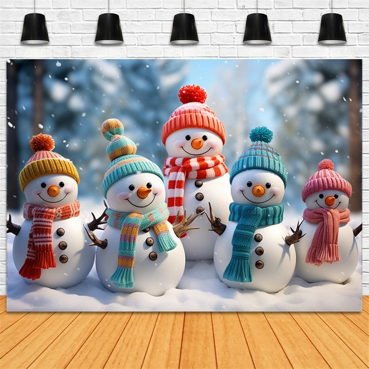 Inverno Adorabili Pupazzi Di Neve Sfondo Luminoso Di Cappelli Invernali BRP10-21