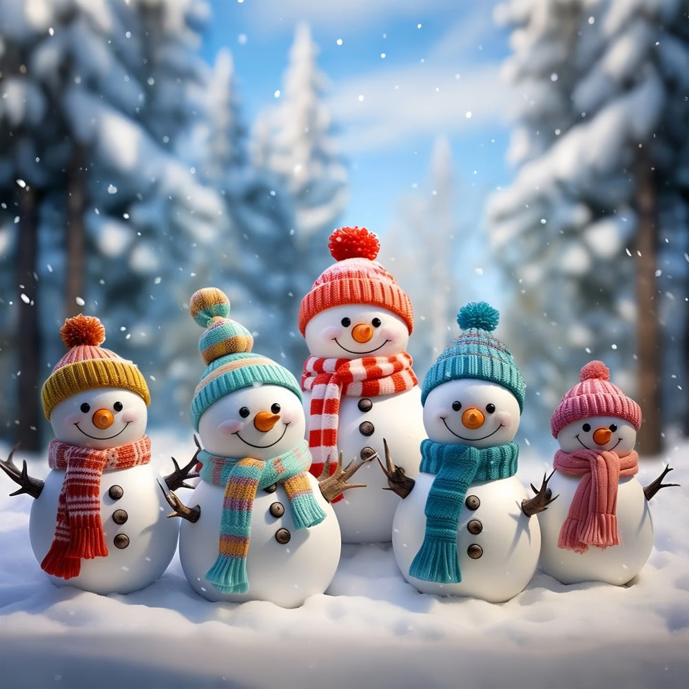 Inverno Adorabili Pupazzi Di Neve Sfondo Luminoso Di Cappelli Invernali BRP10-21
