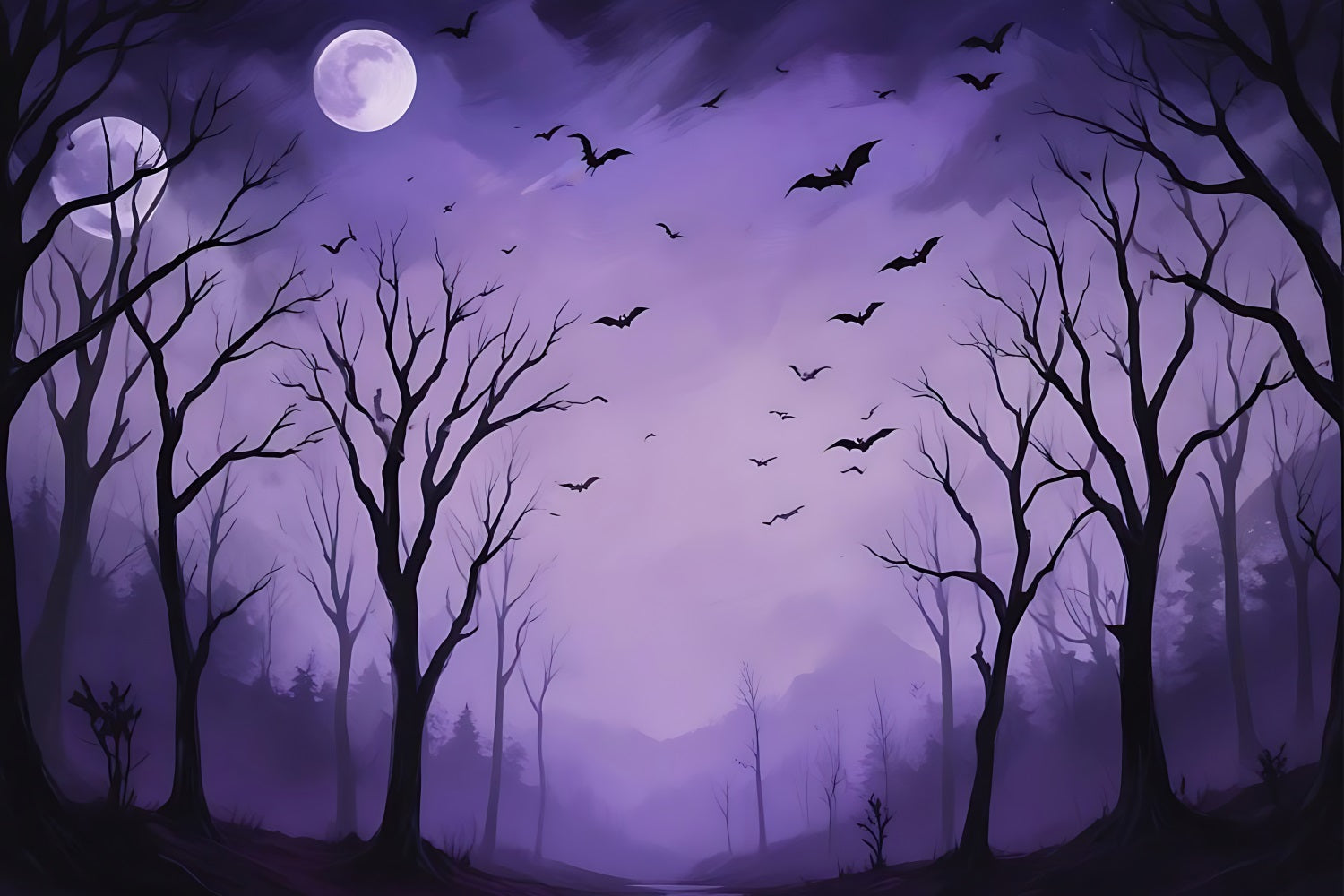 Sfondo Di Halloween Design Notte Viola Foresta Stregata Sfondo BRP10-217
