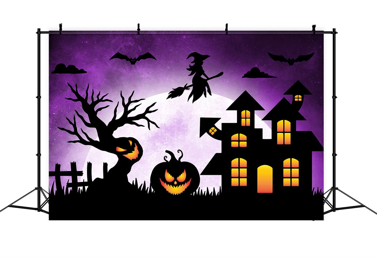Sfondo Della Strega Di Halloween Sfondo Dei Pipistrelli Della Casa Stregata Della Scopa BRP10-218