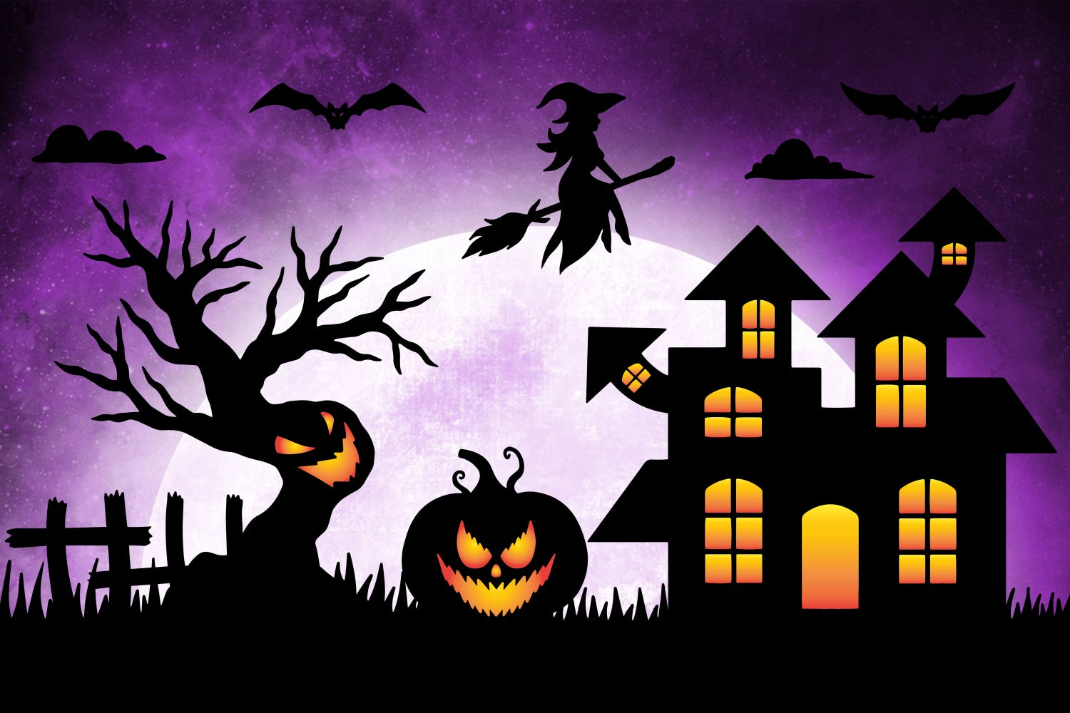 Sfondo Della Strega Di Halloween Sfondo Dei Pipistrelli Della Casa Stregata Della Scopa BRP10-218