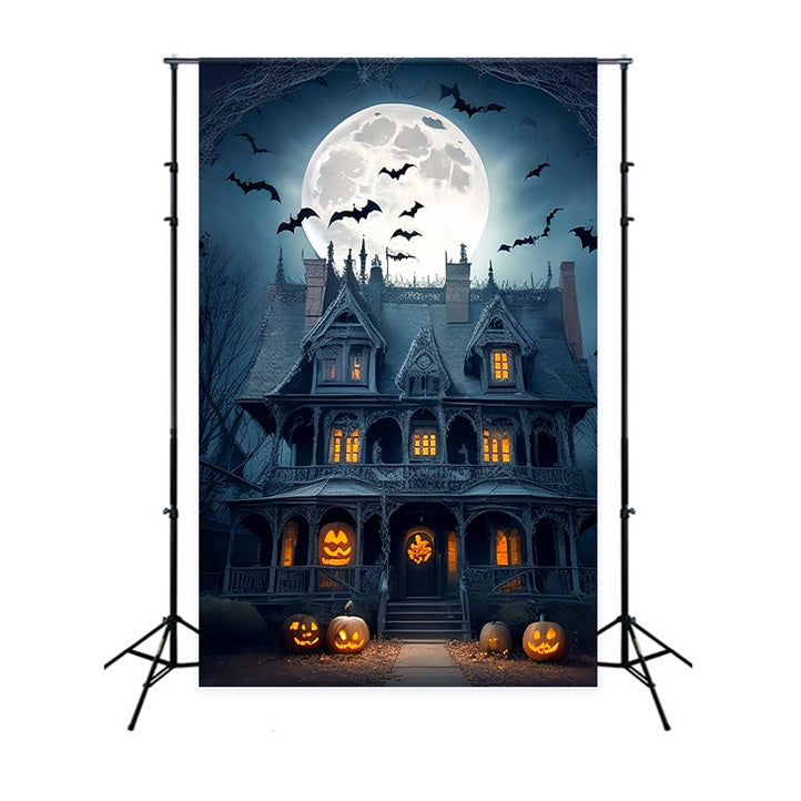 Sfondo Di Halloween Luna Piena Palazzo Gotico Pipistrelli Sfondo BRP10-222