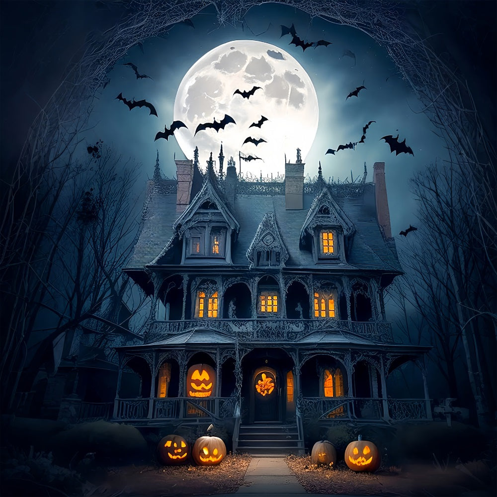 Sfondo Di Halloween Luna Piena Palazzo Gotico Pipistrelli Sfondo BRP10-222