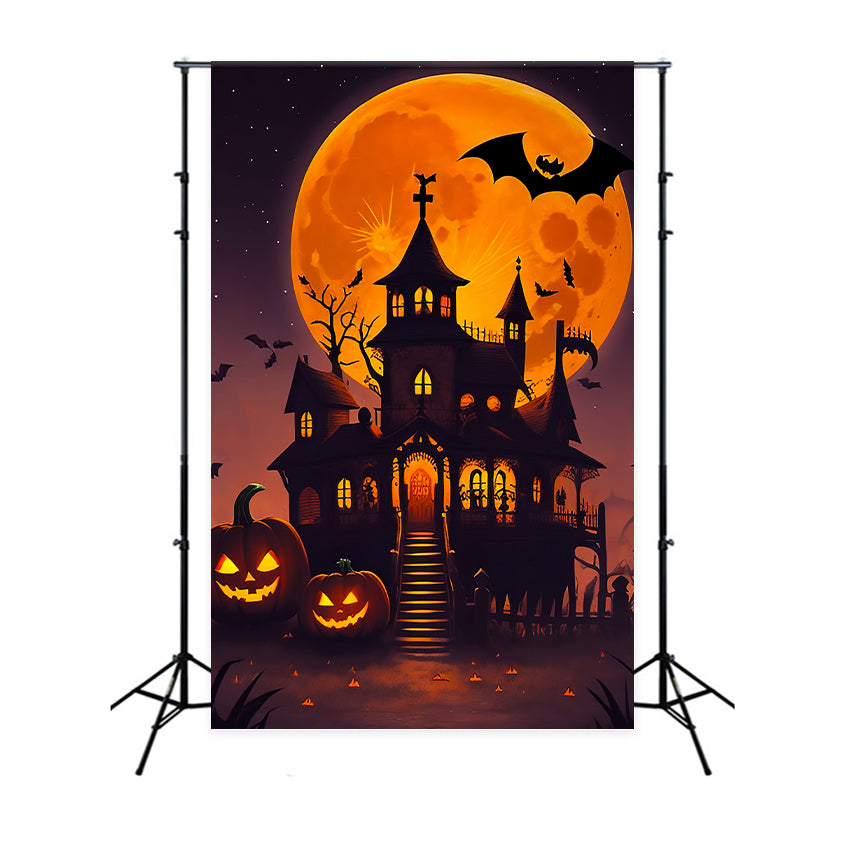 Sfondo Di Halloween Raccapricciante Sfondo Di Casa Stregata Con Luna Arancione BRP10-225