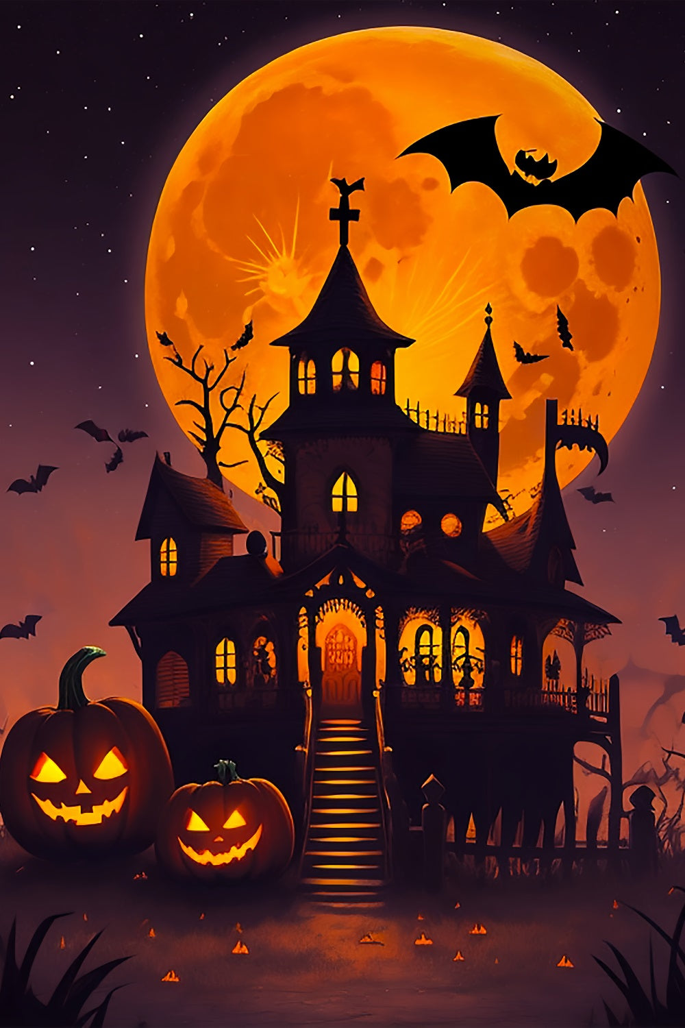 Sfondo Di Halloween Raccapricciante Sfondo Di Casa Stregata Con Luna Arancione BRP10-225