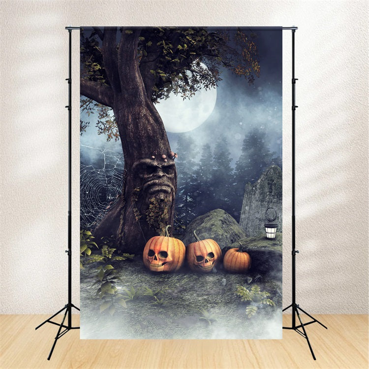 Sfondo Del Cimitero Di Halloween Albero Teschio Zucche Sfondo BRP10-227