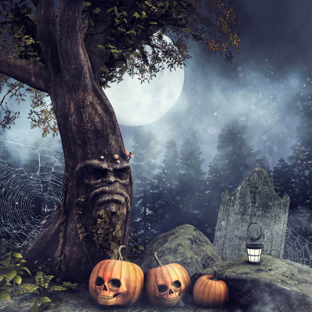 Sfondo Del Cimitero Di Halloween Albero Teschio Zucche Sfondo BRP10-227