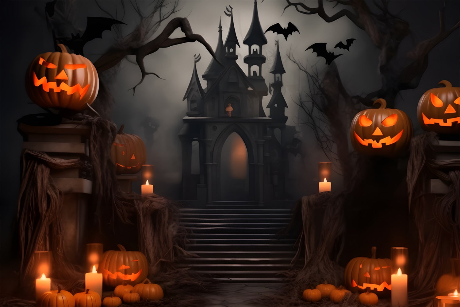 Sfondo Del Castello Di Halloween Sfondo Di Zucche Raccapriccianti Gotiche Scure BRP10-229