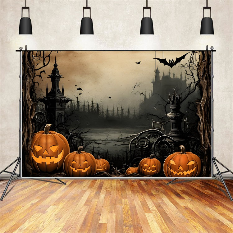 Sfondo Halloween Pilastri Ombre Zucche Pipistrelli Sfondo BRP10-232
